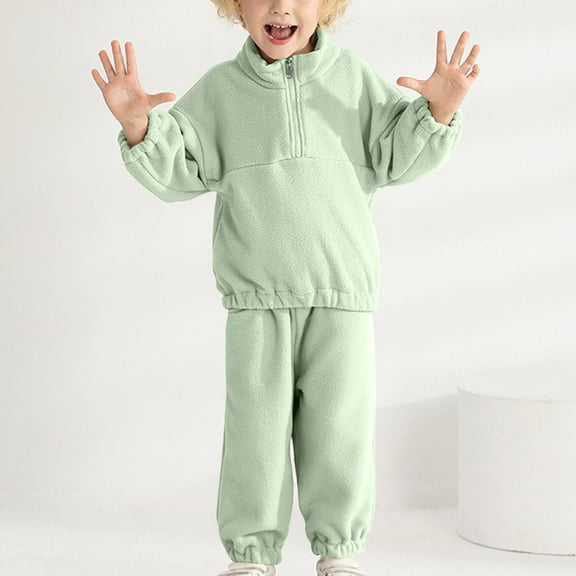 SGFCWSX Girls Athletic Outfits Solid Color Sweatsuit Sets 2 Piece Skinny Sweatpants and Sweatshirts Set Green Size 4 Years