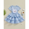 thumbnail image 3 of Suealasg Kids Girls Easter Outfits Clothes 1T 2T 3T 4T 5T 6T Little Girls Short Sleeve T-shirt with Bunny Layered Overall Dress 2Pcs Summer Clothing, 3 of 8