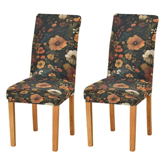 Yayeee 2 Pack Dining Chair Covers Stretch Parson Chairs Slipcovers Seat Protector, Dark Floral Pattern