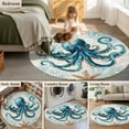 thumbnail image 6 of Teal Octopus Coastal Round Rugs 4ft, Summer Beach Vintage Nautical Non Slip Washable Rug Runner, Low Pile Indoor Floor Carpet Mat Bathroom Rugs for Living Room, Bedroom, Kids Room, 6 of 9