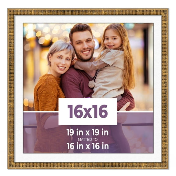 16x16 Frame Gold With White Picture Mat For 16x16 Photo - Gold 19x19 Frame To Display Print or