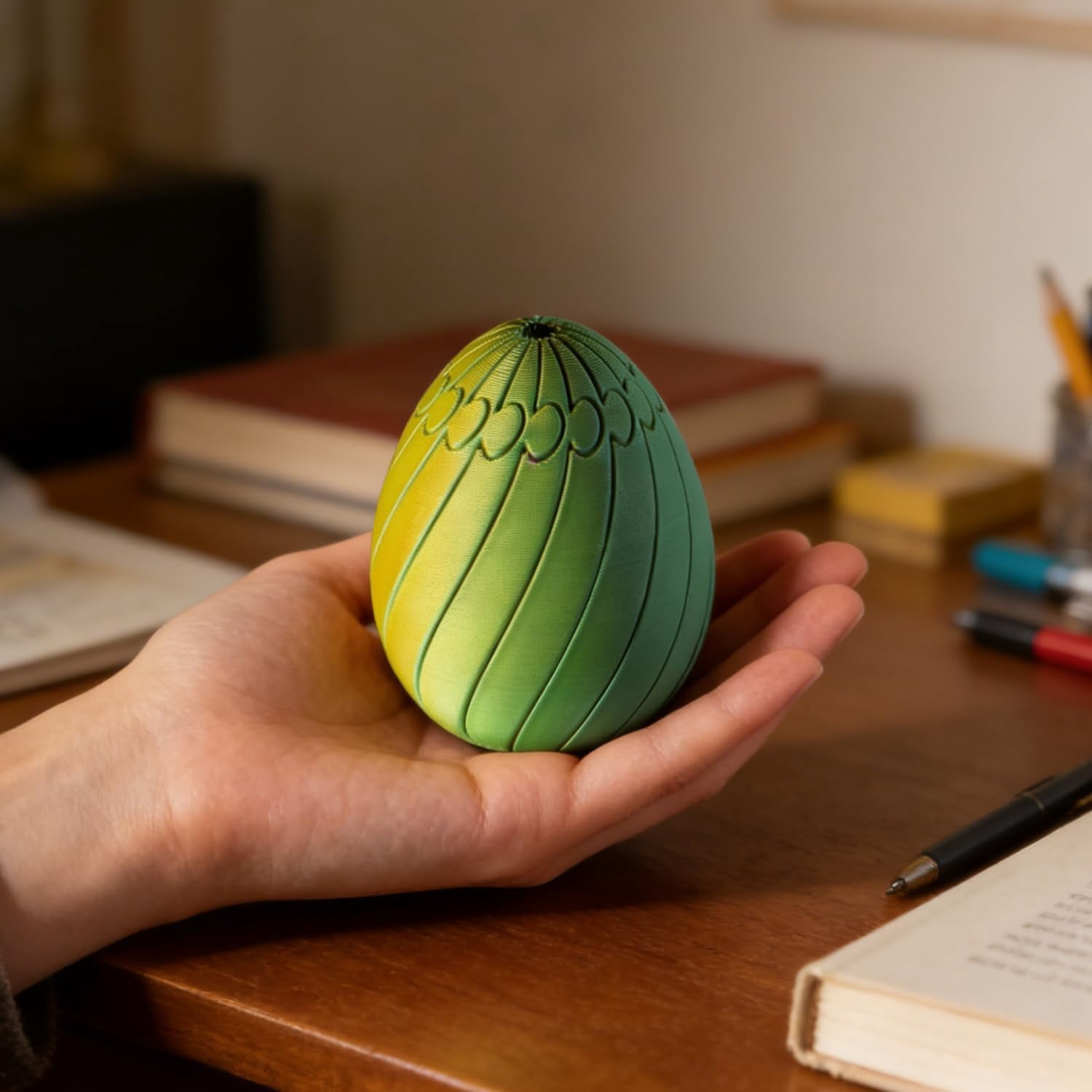 Twisty Fidget Egg - 3D Printed Slippery Rotating Fidget Toy with Smooth Spiral Grooves, Vibrant Gradient Colors, Stress Relief Desk Accessory for Adults, Easter Basket Stuffer and Spring Party Favor