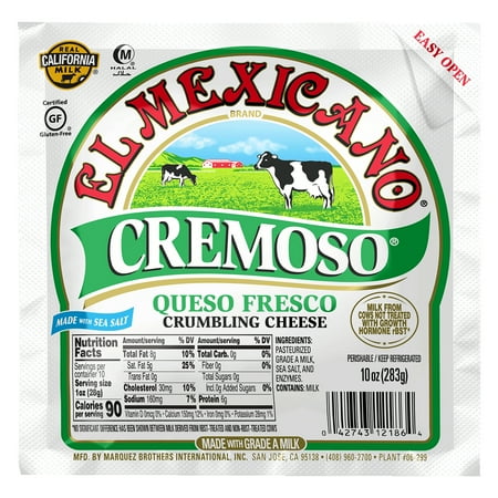 El Mexicano Cremoso Queso Fresco, Fresh Crumbling Cheese, 10 oz Refrigerated