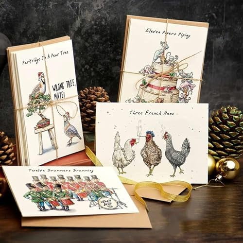 Twelve Days of Christmas Card Set,12 Pcs Quirky Funny Cards Card with Your Custom Message and Envelopes, Christmas Countdown Gift Card Set$$Office