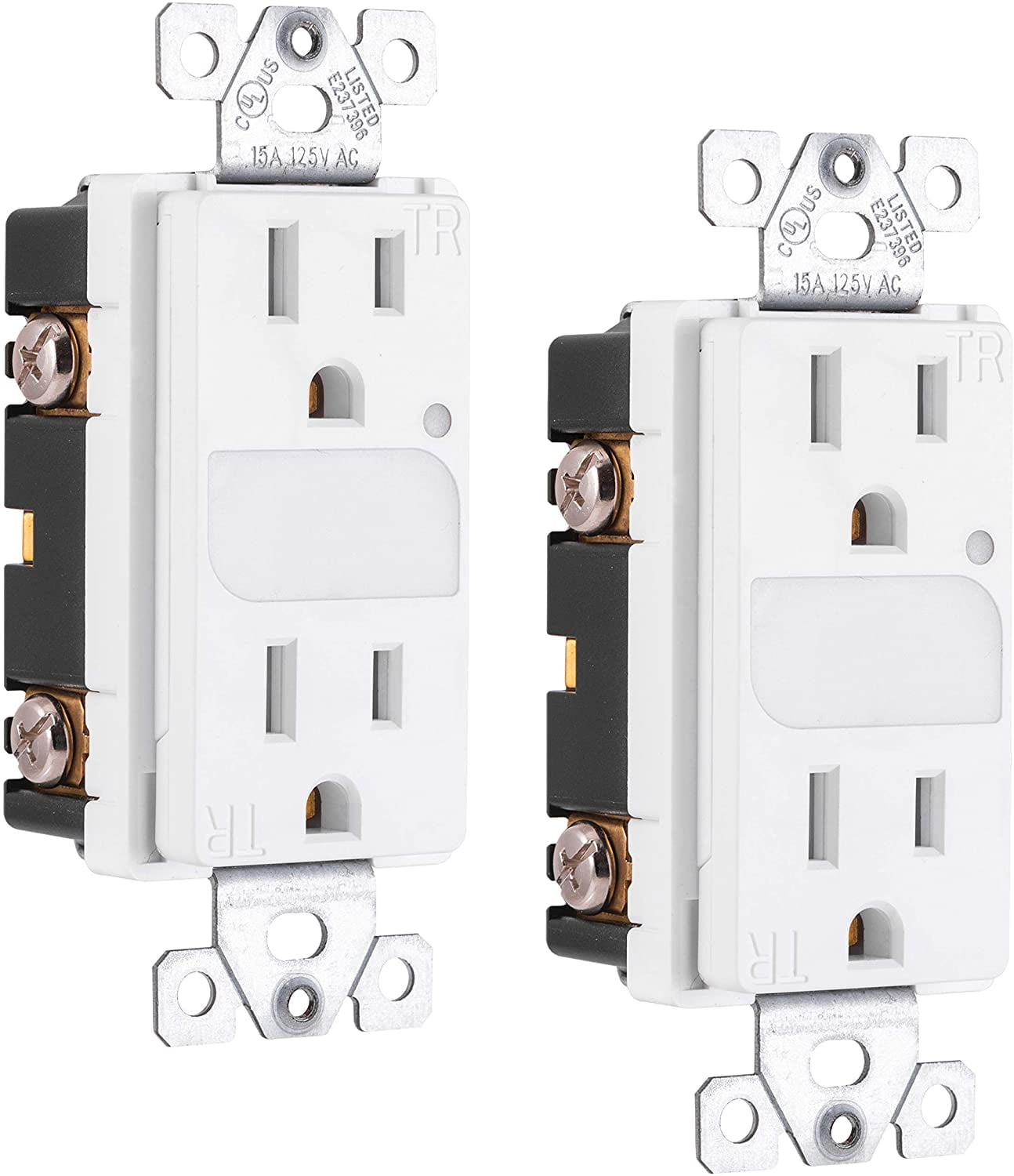 GE UltraPro Grounding Duplex LED Guide 2 Pack, Wall Receptacle, Tamper Resistant, White - 48996