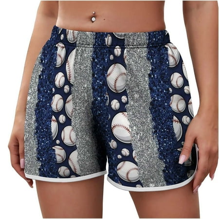 

Shorts for Women Summer Beach Shorts Casual Print Shorts Elastic Waist Drawstring Comfy Shorts Navy S