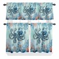 thumbnail image 2 of Kitchen Window Curtains Valance and Tier Set, Ocean Beach Octopus Corals Rod Pocket Tier Curtain Valance Set, Vintage Marine Life Seaweed Light Filtering Cafe Curtains for Bedroom Living Room, 2 of 9