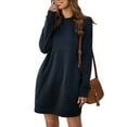 thumbnail image 2 of Frontwalk Women Hoodies Dresses Solid Color Sweatshirt Dress Long Sleeve Pullover Outwear Plain Crew Neck Navy Blue M, 2 of 4