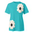 thumbnail image 4 of Blue Womens Tops Women Daily Casual Flower Printed Short Sleeve O Neck T Shirt Tops Blouse Shirts for Women, 4 of 6