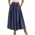 thumbnail image 2 of Women's Tennis Skirts Summer Button Elastic Waist Denim Skirt Line Pleated Midi Long Jean Skirt With Pockets Blue XXL, 2 of 8