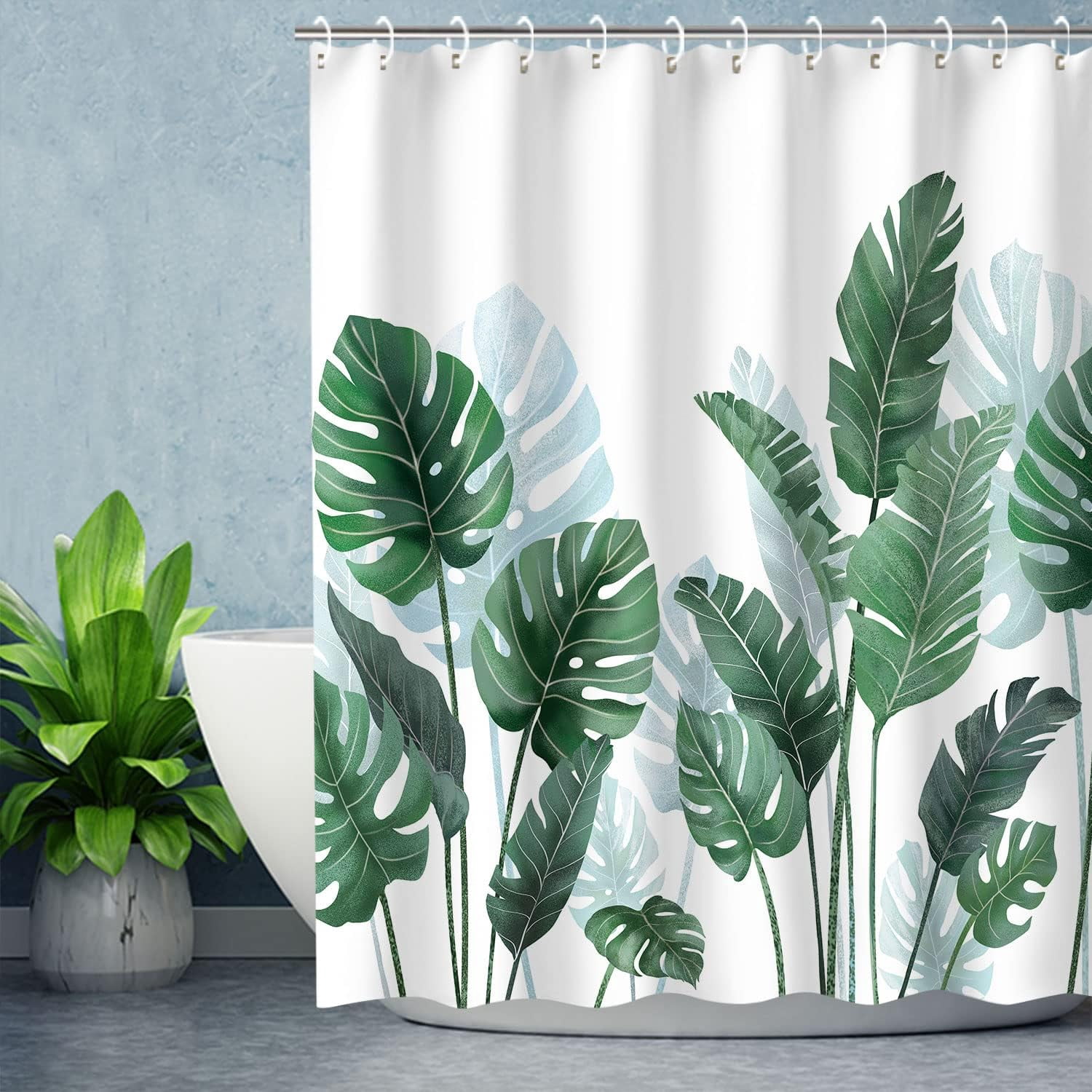 Tropical Shower Curtain, Green Shower Curtain, Plant Shower Curtain, Leaf Shower Curtain, Botanical Shower Curtain Set with 12 Hooks, Jungle Shower Curtain for Bathroom Decor, 72X84 inches