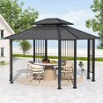thumbnail image 2 of 11' x 13 Outdoor Octagon Gazebo, Outdoor Pavilion Hardtop Gazebo with Double Tiered Ventilated Roof, Dual Rails and Ceiling Hook for Patio, Garden, Backyard Shade, 2 of 8