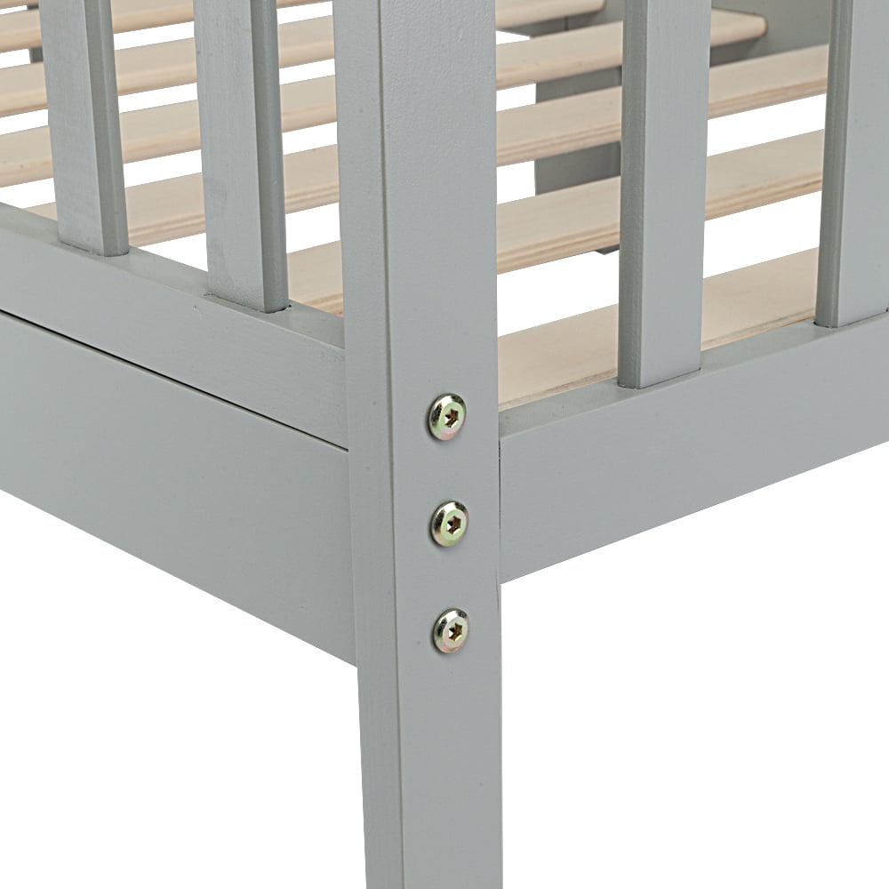 Lowestbest Wooden Toddler Bed, Children Bedroom Furniture with Safety Guardrails, Gray