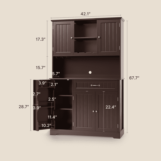 Aiho 67" Kitchen Pantry Storage Cabinet with Doors & Shelves, Modern Buffet Cabinet with Microwave Stand, Tall Hutch Cabinet for Kitchen, Dining Room - Dark Brown