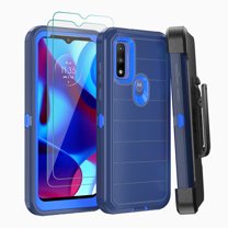 NIFFPD Moto G Pure Case, Moto G Power 2022 Case with Screen Protector Dual Layer Rugged Shockproof Anti-Drop with Belt-Clip Holster Dark Blue