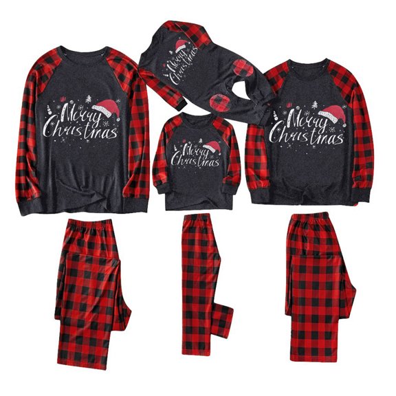 Christmas Family Pajamas Matching Sets, Merry Christmas Family Pjs Xmas Long Sleeved Top and Pants Family Set Parent Checkered Pjs Xmas, Pajamas for Family Couples Women Men