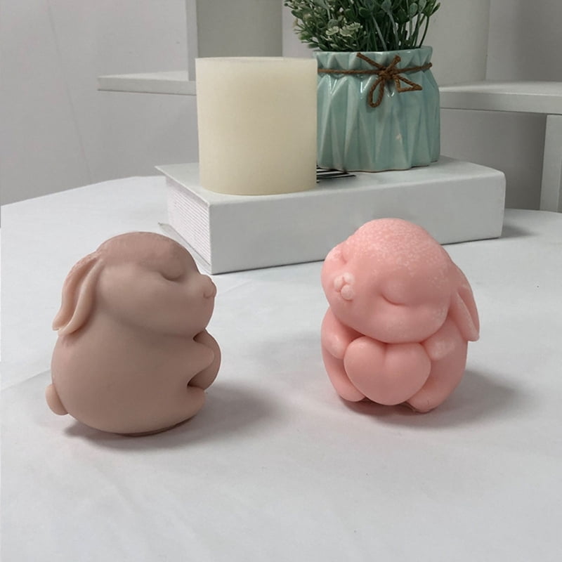 Cute Heart Rabbit Silicone Mold 3D Easter Candle Mould Soap Cake Decorating Tool