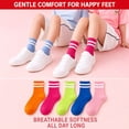 thumbnail image 3 of MJumppHome 6 Pairs Neon Striped Crew Tube Socks Men Women Ankle Athletic Short Socks Black Socks Sizes 5-6.5, 3 of 7