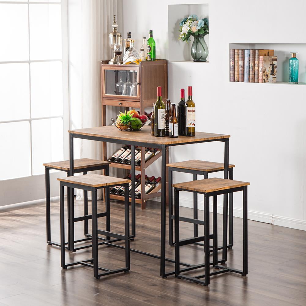 Zimtown 5-Piece Dining Table Set, Bar Pub Table Set, Industrial Style