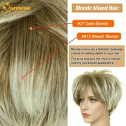 QUEENTAS Short Blonde Pixie Cut Wig for Women, Natural Looking Layered Wig with Bangs, Glueless Easy Wear Synthetic Hair Wig with Adjustable Cap, Brown Root Ombre