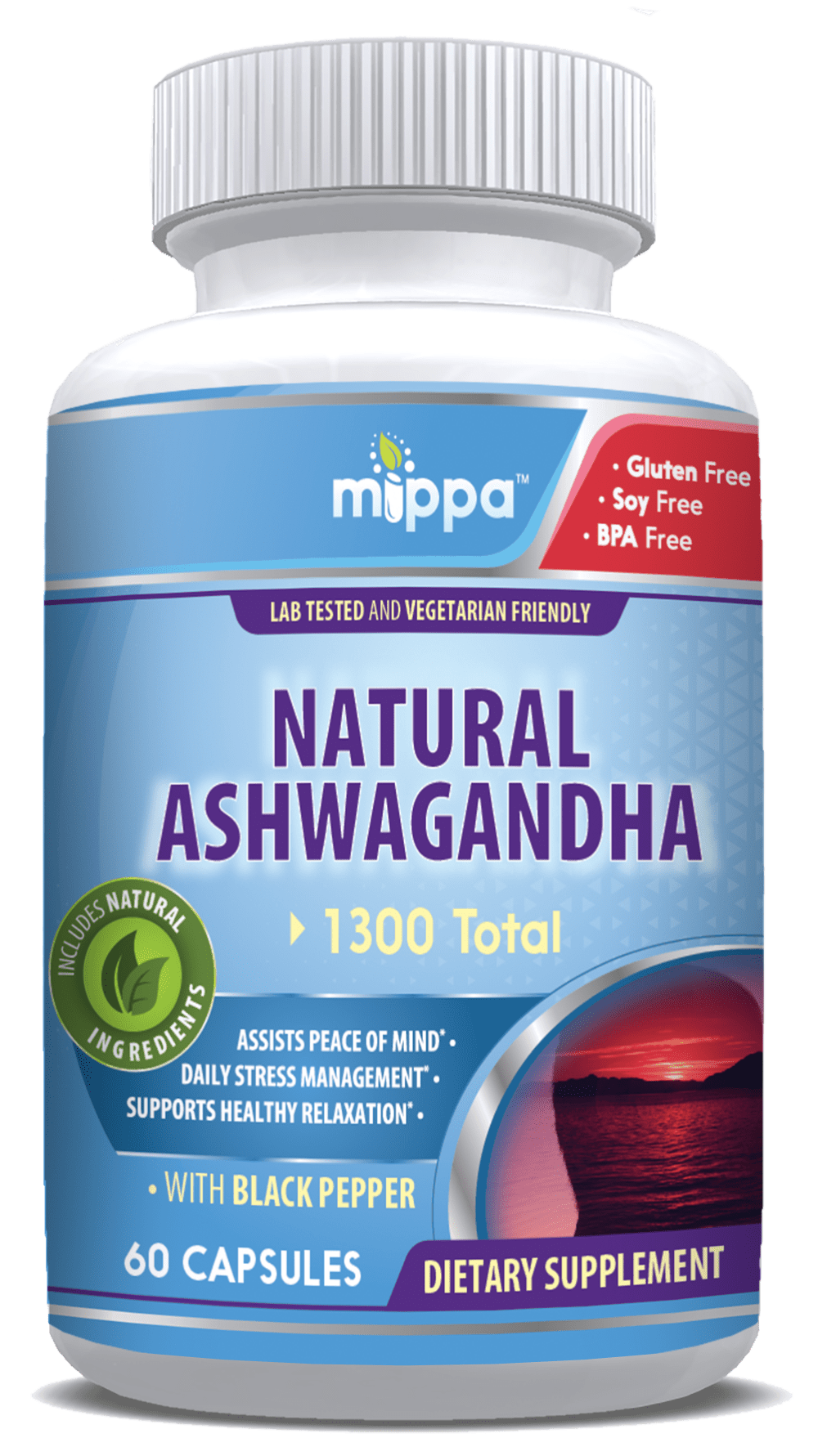 Mippa Ashwagandha & Black Pepper - Organic Black Pepper for Superior Absorption, Used For Stress Relief, Increased Energy, Non-GMO and Gluten Free, Sleep Aid, Mood Enhancement