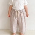 thumbnail image 5 of ZHOGXU Kids Baby Girls Boys Casual Pants Drawstring Elastic Waist Striped Print Comfortable Stylish Trousers For Daily Wear,Khaki,0-3 Months, 5 of 8