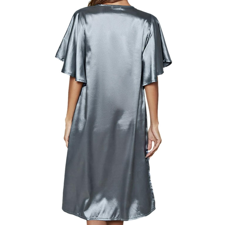 Sleepwear Women's Satin Nightgown V Neck Spaghetti Strap Nightdress Silk  Slip Lingerie - M