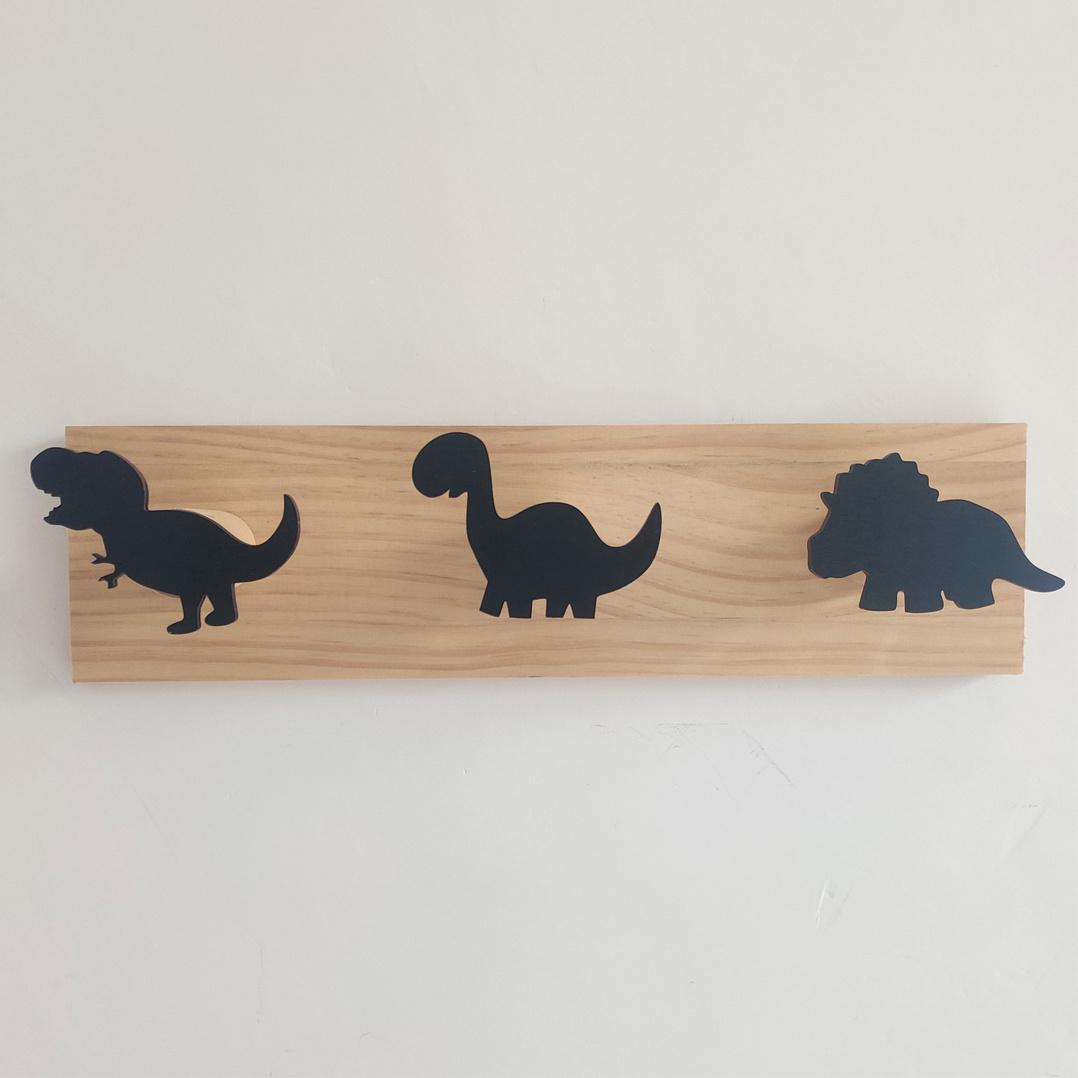 Kids Dinosaur Wall Mounted Coat Hooks Wooden Door Hanger for Boys