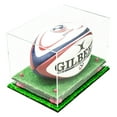 thumbnail image 1 of Clear Acrylic Rugby Ball Display Case with Pink Risers and Turf Base (A004-PNR), 1 of 2