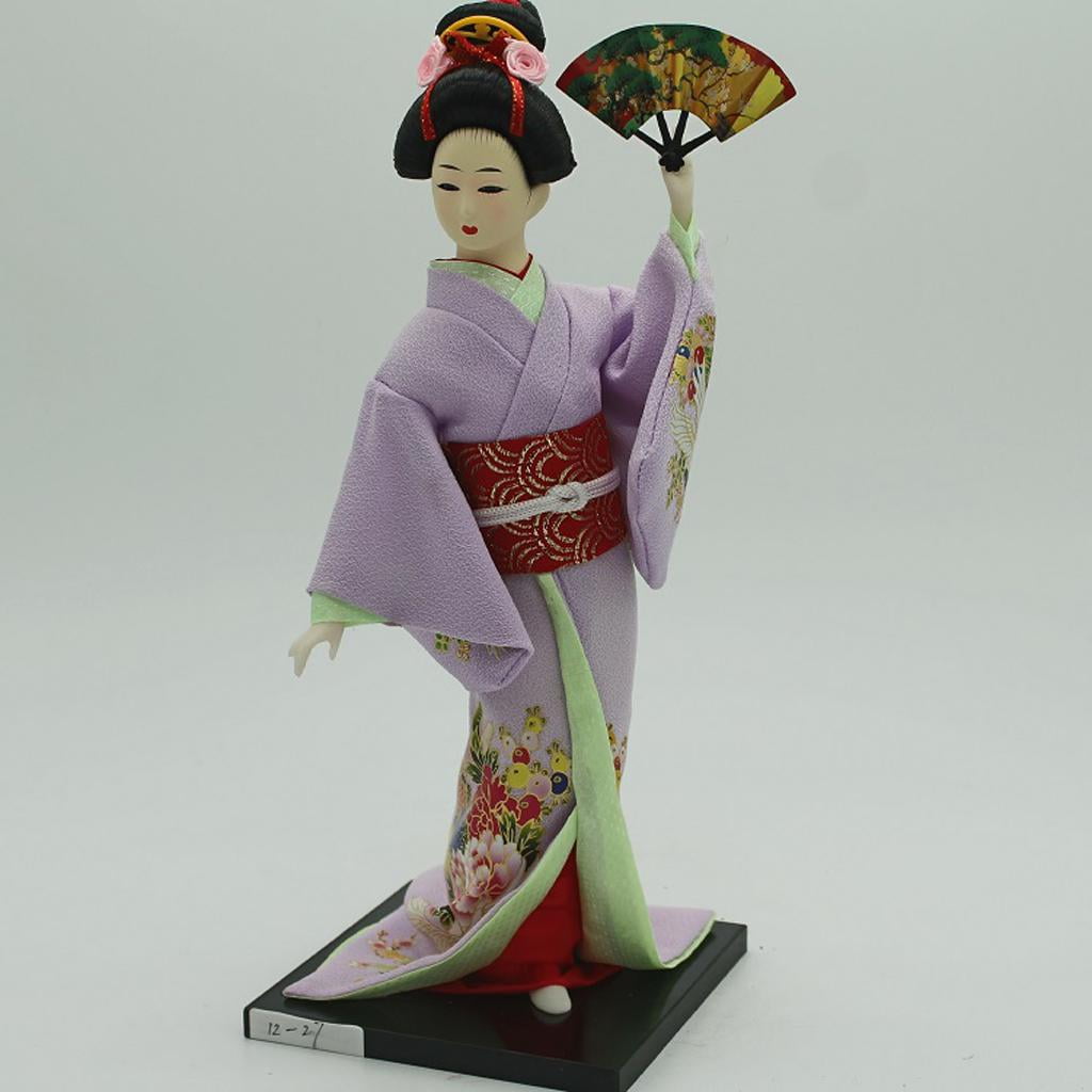 30cm Vintage Japanese Kimono Geisha Doll Female Model Figure Purple Clothes 