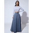thumbnail image 3 of High Waist Button Front Flared Denim Skirt Medium Wash, 3 of 6