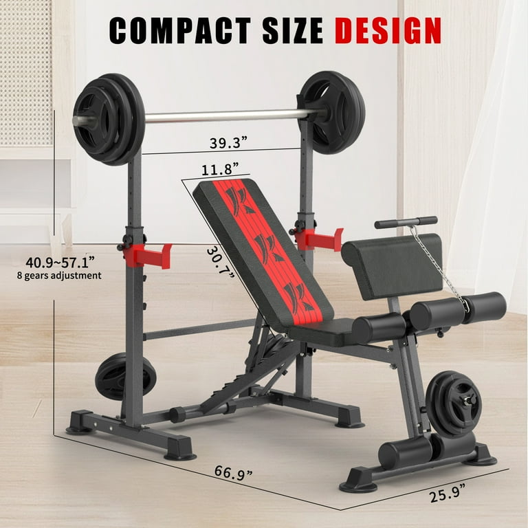 Standard Weight Bench Bench Press Set with Preacher Curl Pad and Leg Developer for Home Gym Full Body Workout 800lbs Max Weight