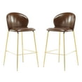 thumbnail image 3 of Christopher Knight Home Luxury 29.5" PU Bar Stools, Gilded Metal, Dark Brown, Low-Back, Set of 2, 3 of 9