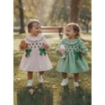 thumbnail image 6 of Loicainy Toddler Baby Girls Dress for St Patrick's Day 6 12 18 24 Months 2T 3T 4T Puff Long Sleeve Crew Neck Shamrock Embroidery Smocked Bow Decor A Line Spring Dresses, 6 of 9