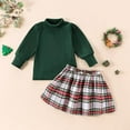 thumbnail image 2 of Xyant Christmas Outfit Toddler Baby Girl Long Sleeve Knit Ribbed Shirt Tops Plaid Skirt Set Kids Fall Winter Clothes (Green,12-18 Months), 2 of 7