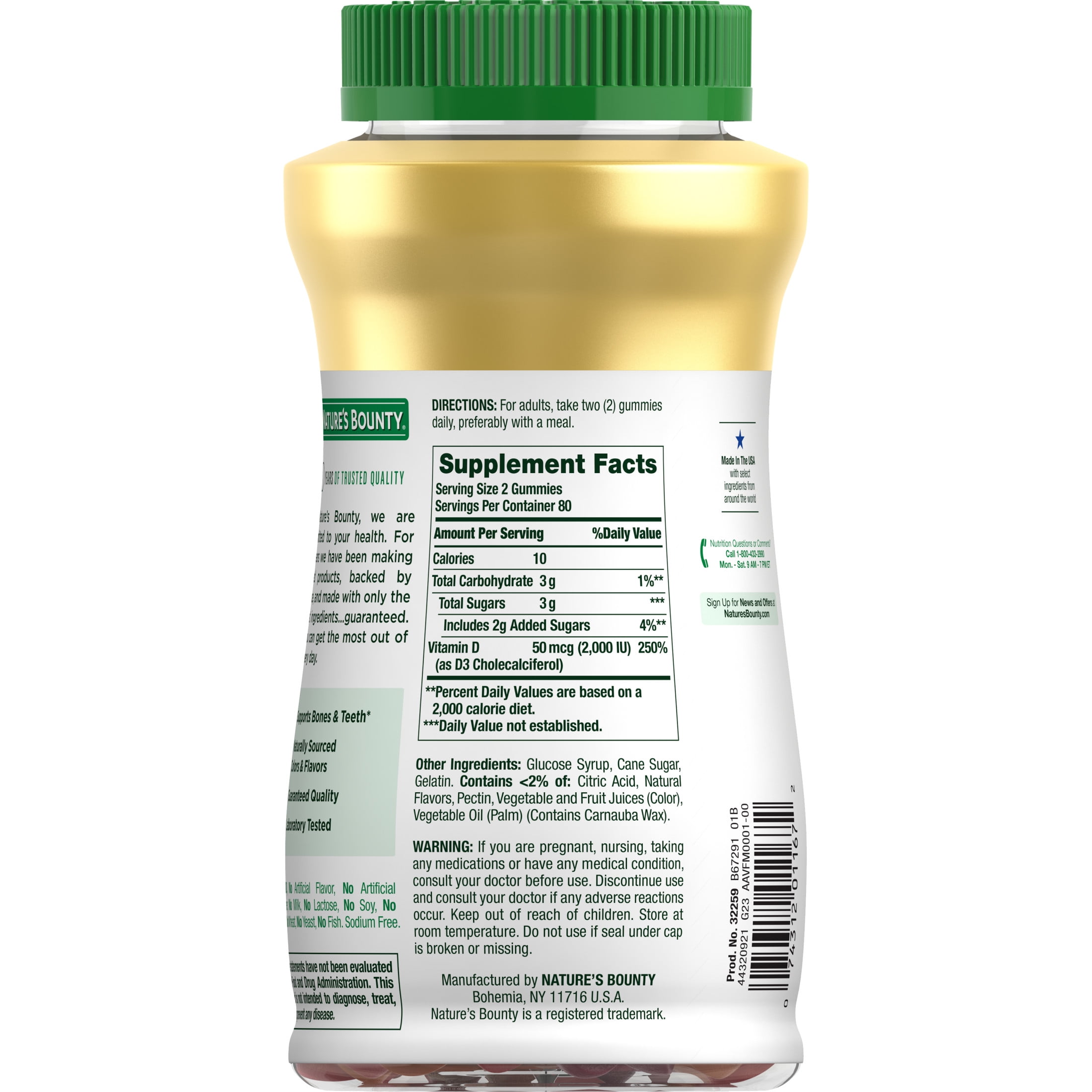 (3 pack) Nature's Bounty Vitamin D3 Gummies, 50 mcg, 2000 IU, Immune Support, Vitamin Supplement, Multi-flavored, 160 Count