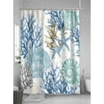 thumbnail image 5 of Watercolor Coastal Shower Curtain, Shell Starfish Coral Pattern Bathroom Decor Curtains Set with Hooks, Blue Waterproof Fabric Home Accessories， 60 X 72 Inch Long, 5 of 6