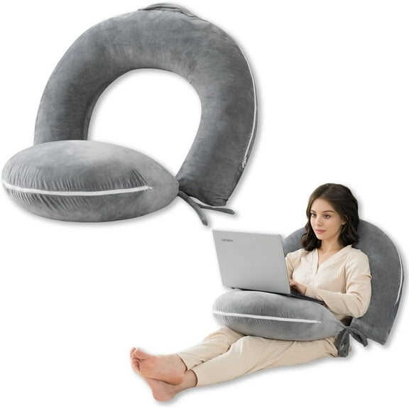 Reading Pillow for Gaming, Back Pillow for Sitting in Bed, Lap Desk Pillow for Reading, Working and Relaxing, Soft Velvet, Grey