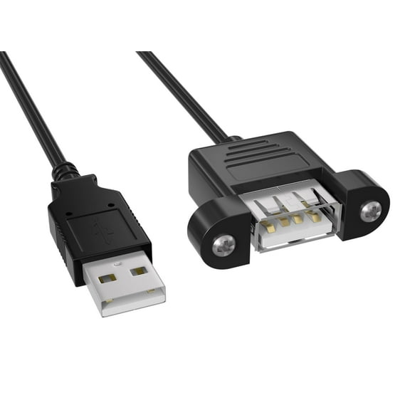 Cable Leader 1ft USB 2.0 High Speed Panel-Mount Type A Male to Type A Female Cable, Black