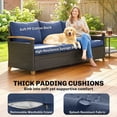 thumbnail image 3 of Outsunny 3 Seater Outdoor Couch Sofa, PE Wicker Patio Sofa with Wide Deep Seat, 4" Cushions, Wood-Effect Armrests and Legs, Dark Blue, 3 of 9