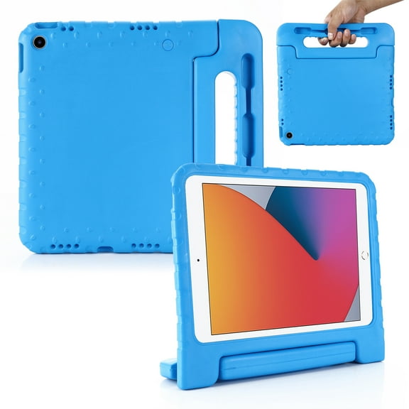 iPad 9th/8th/7th Generation 2021/2020/2019(10.2 inch) case, Shockproof, Silicone Rubber EVA Portable Handle Stand Protective Kids Cover Case for iPad 9 8 7 Gen 10.2", Blue