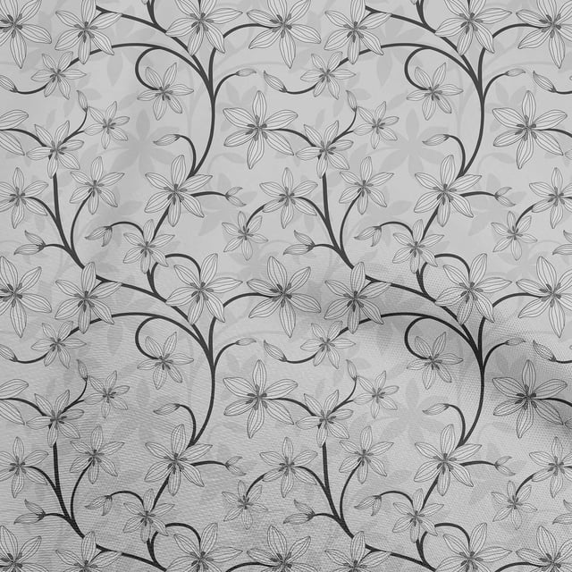 oneOone Coton Popeline Sergé Gris Clair Tissu Floral Rétro Robe Tissu Imprimé Tissu par la Cour 56 Pouces de Large