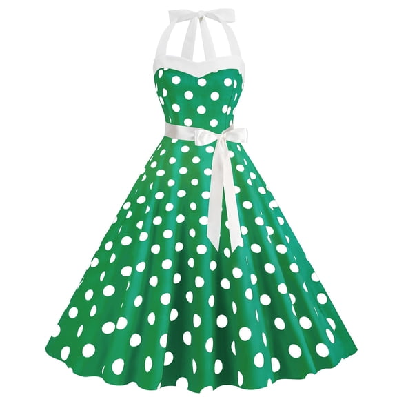 RUTAYY Women's Dress Polka Dot Halter Sleeveless Party A-Line Slim Fit Casual Daily Wear Beach Vacation Dresses