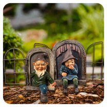 ICERUN 2Pcs Garden Gnomes,Resin Dwarf Garden Statues,Fairy Tale Ambiance Dwarf Garden Gnomes Outdoor,Style4