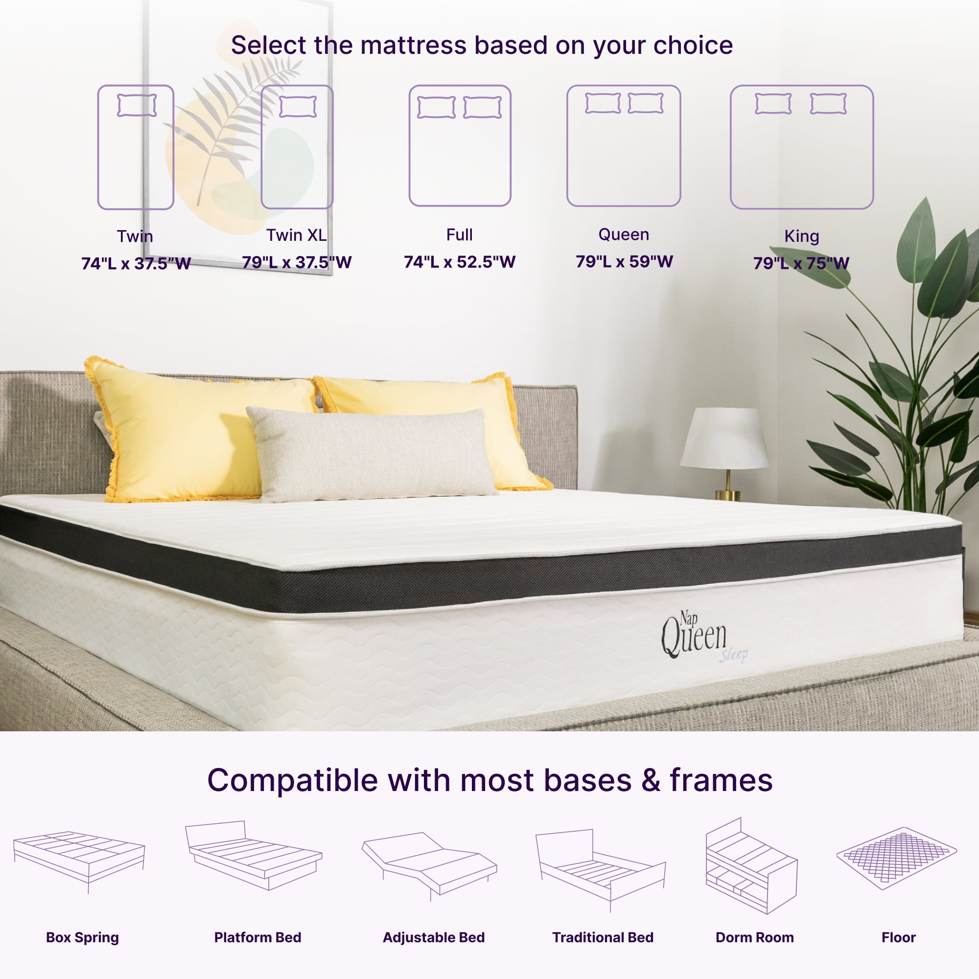 NapQueen Maxima 10” Full Innerspring Mattress, Cooling Gel Infused Memory Foam Mattress in a Box, Adult