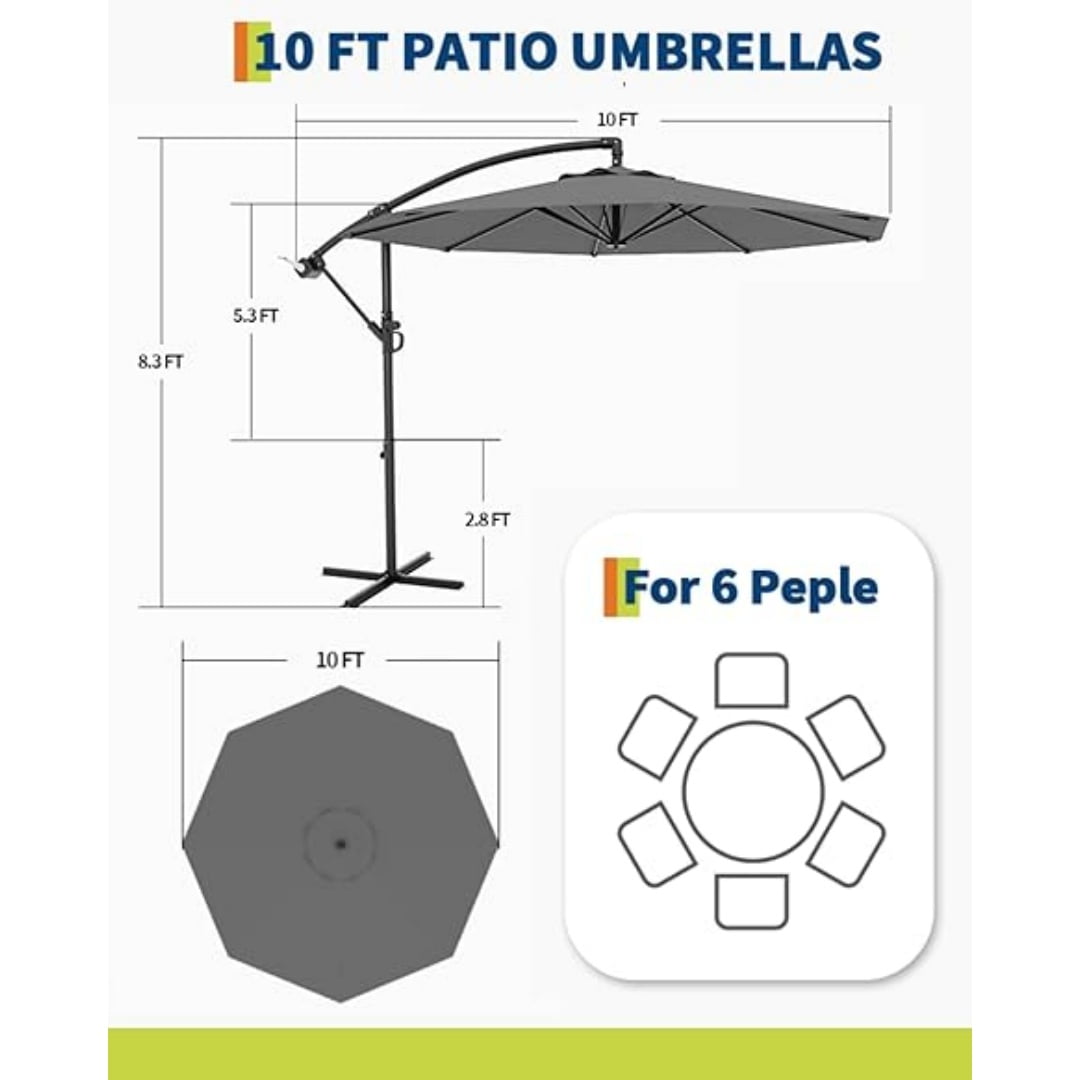10FT Cantilever Patio Umbrella with Heavy-Duty Cross Base, Outdoor Offset Market Umbrella with Infinite Tilt & Easy Crank Lift – Waterproof, UV-Resistant, Wind-Resistant, Sturdy Aluminum Pole