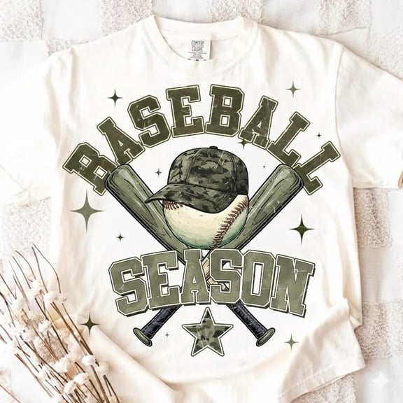 Camo Retro Baseball Season Graphic Shirt Camouflage Game Day Sports Art Tee Comfort Colors Unisex Cotton T-Shirt, Sizes S-3XL