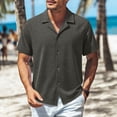 thumbnail image 2 of ZVNAΖH Men's Casual Textured Short Sleeve Shirt, Plain Button Down Cuban Collar Top for Daily & Vacation, S-3XL, 2 of 7