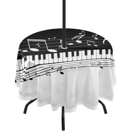 

Hyjoy Musical Note Round Tablecloth with Zipper Umbrella Hole Waterproof Washable Polyester Fabric Table Cover for Outdoor Patio Garden Party 60 Inch