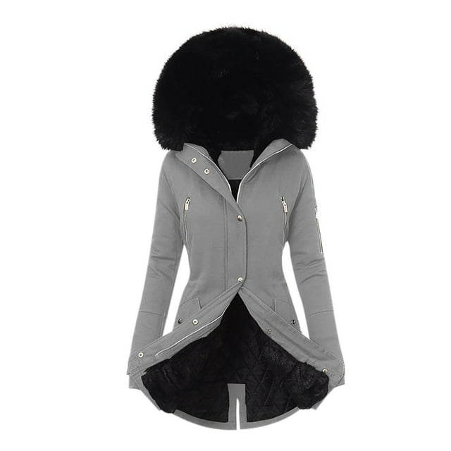 Meichang Winter Coats for Women with Faux Fur Lined Parka Jacket Hooded Zipper Warm Anoraks Zipper Button Thick Jacket Petite Overcoat with Pockets